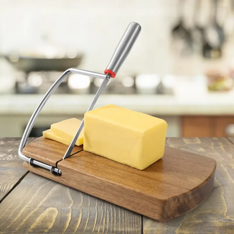 

Hot Sale Cheese Cutting Board With Stainless Steel Blade Adjustable Acacia Wood Cheese Slicer Kitchen Tools