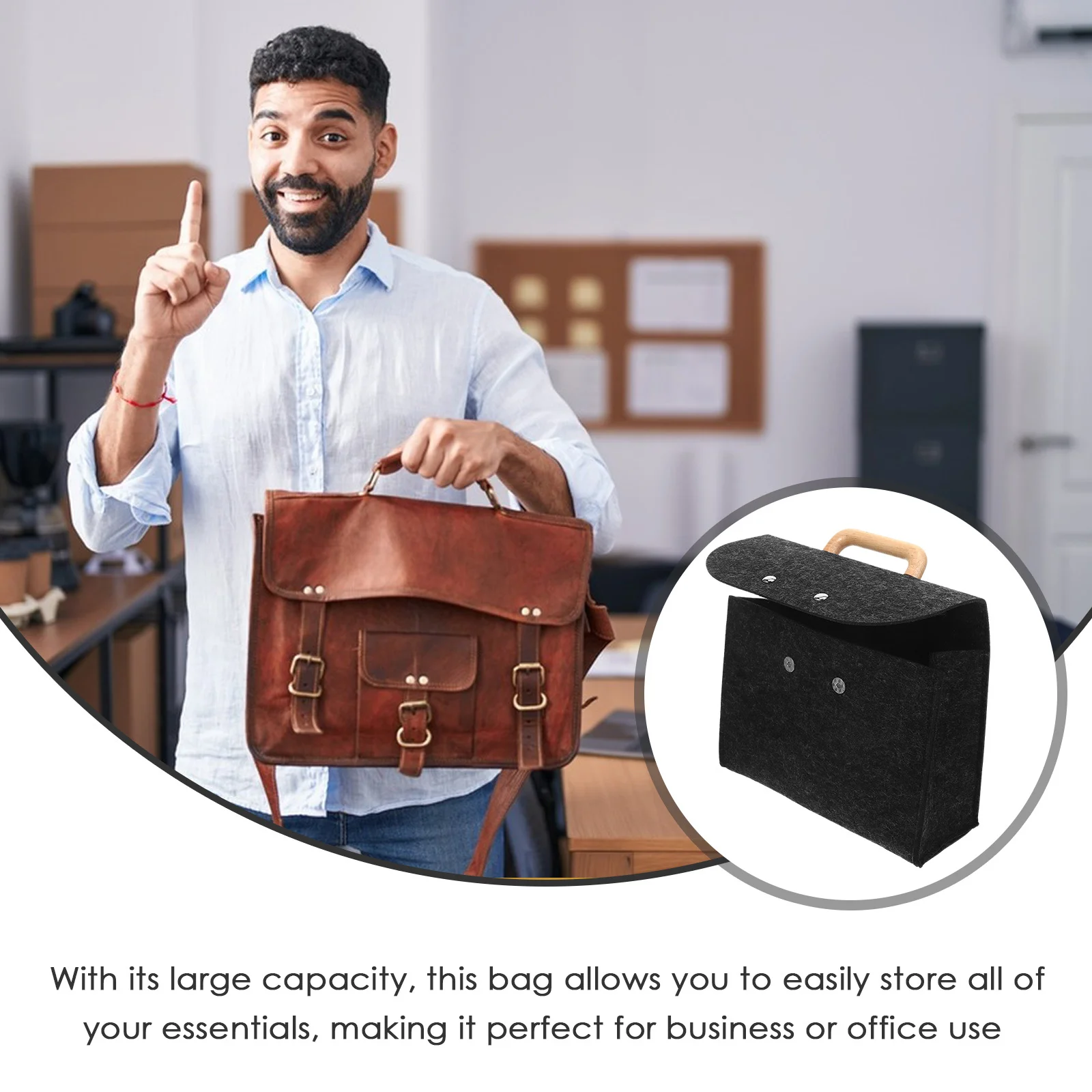 

Business Tote Bag Felt File Organizer Minimalist Wooden Handle Large Capacity Office File Holder Portable Storage