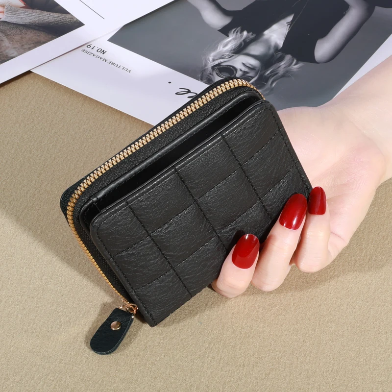 Genuine Madley Korean Simple Plaid Pattern Women's Zipper Wallet Short Cute Student Mini Wallet