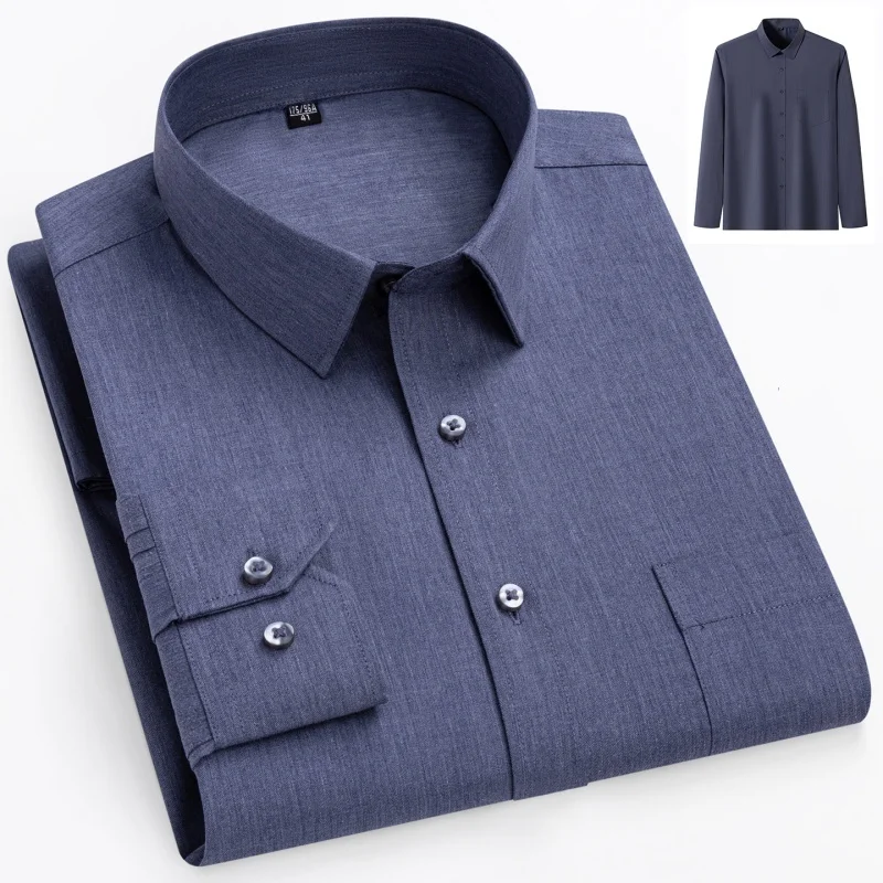 Chemise à manches longues pour hommes, coupe cintrée, légère, couleur unie, décontractée, Business, printemps, été, bureau, mode, chemises tendance, S-7XL-image