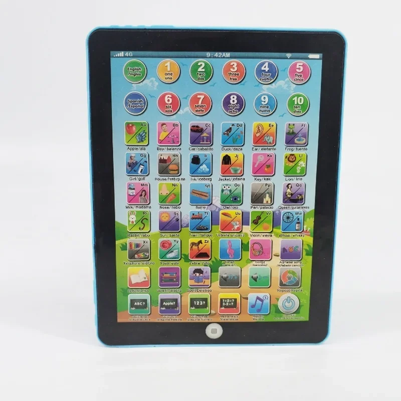Tavoletta bilingue inglese portoghese, spagnola per bambini, giocattoli per la prima educazione, macchina educativa per la lettura dei punti di apprendimento del iPad