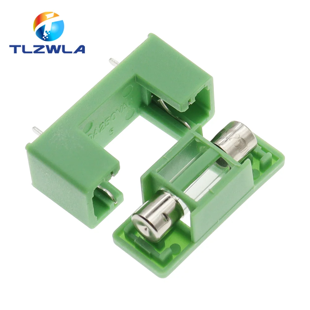 10PCS 5X20MM Fuse Box 250V Bayonet Type Fuse Holder With Cover Green Color 5*20mm PCB Terminal Foot distance 15mm 22mm