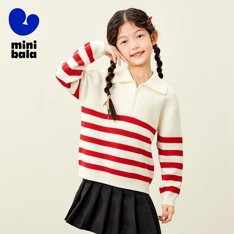 

Mini Bala Sweater for Girls Soft Striped Long Sleeve Knitwear Mother-Daughter Matching