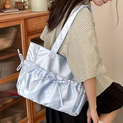 Girl Style Shoulder Bag with Pleated Bow and Tote Bag Large Capacity Cute Women's Underarm Bag Fashionable Handbag