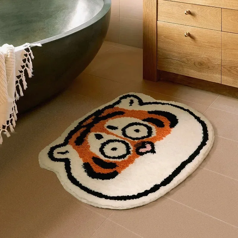 Cute Tiger Bath Mat Soft Fluffy Bathroom Floor Rug Thick Design Kid Area Rug Non Slip Backing Foot Mat Bedside Carpet Bath Decor