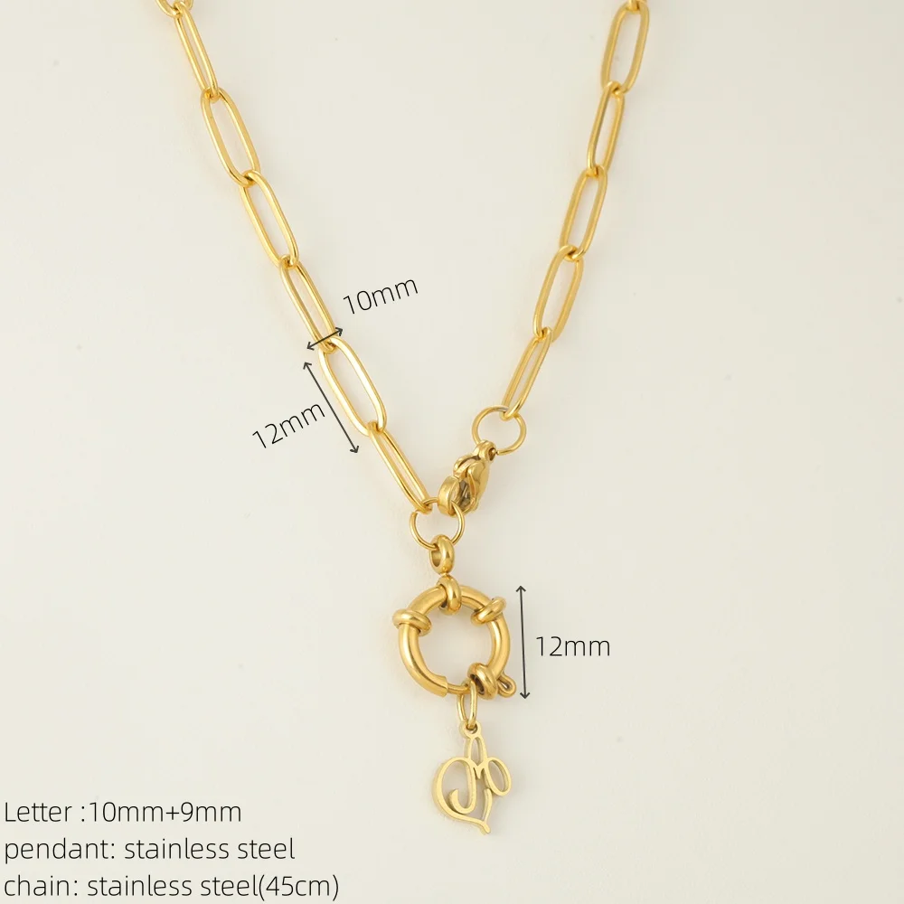 Golden Choker Pendant Necklace for Women Snap Hook Chain Initial Letter Pendants Women's Stainless Steel Jewelry Gifts One Piece