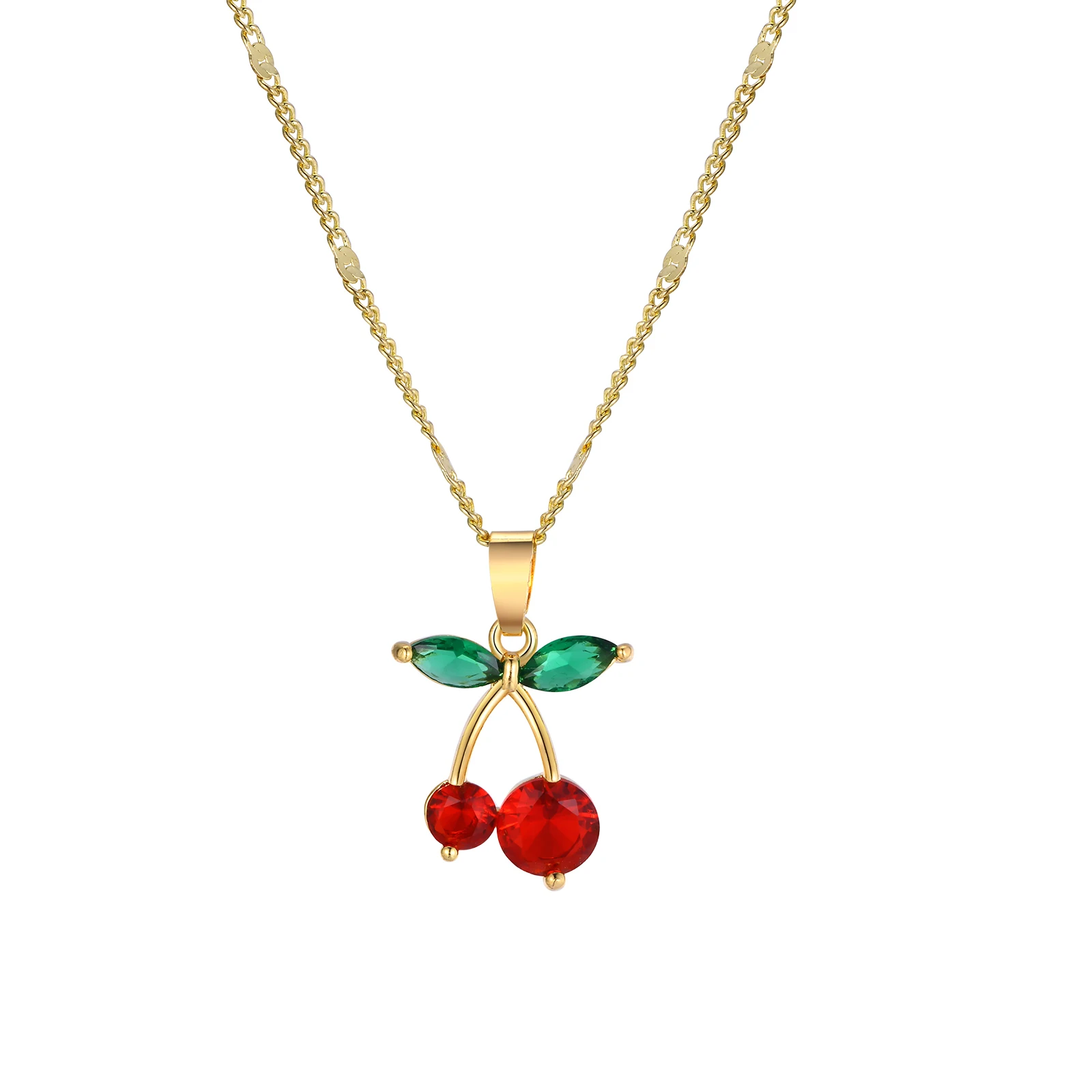 Cherry Charms Necklace for Women,14K Gold Plated Stainless Steel Chain Birthday Gift