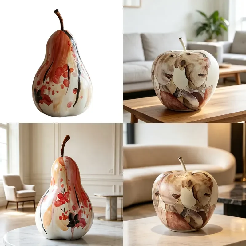 for Medieval French Apple and Pear Hand Painted Sculpture Ornament Hotel Living Room Home Art High End Fiberglass Decoration