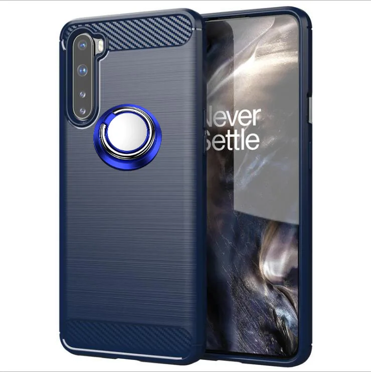 Luxury Brushed Carbon Fiber Phone Case For Oneplus Nord AC2001 AC2003 Nord 5G 1+Nord Magnetic Ring Holder Cover Case