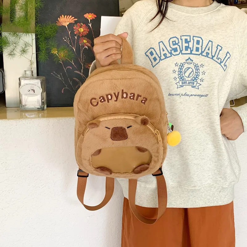 Zaino per bambini Capibara in peluche - Mini zaino per studenti carino e versatile Borsa trasparente dall'aspetto di alto valore Zaino per ragazze Kawaii