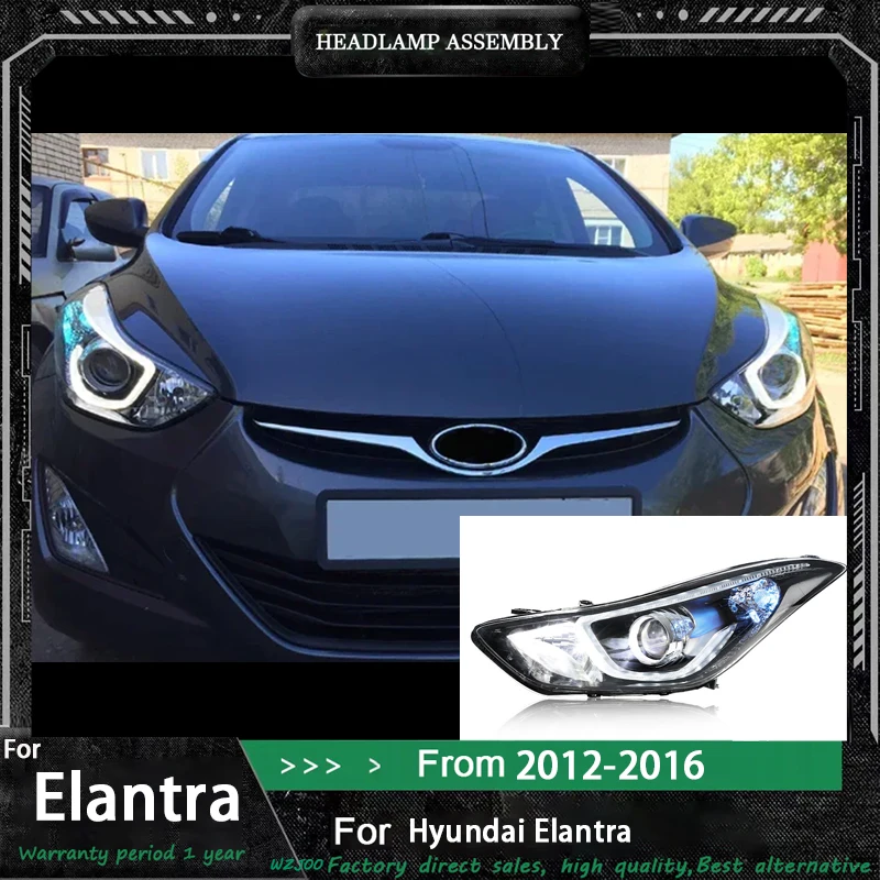 Auto Headlights For 12-16 Hyundai Elantra Headlight Assembly Modification High-end LED Daytime Running Light Water Steering Lens