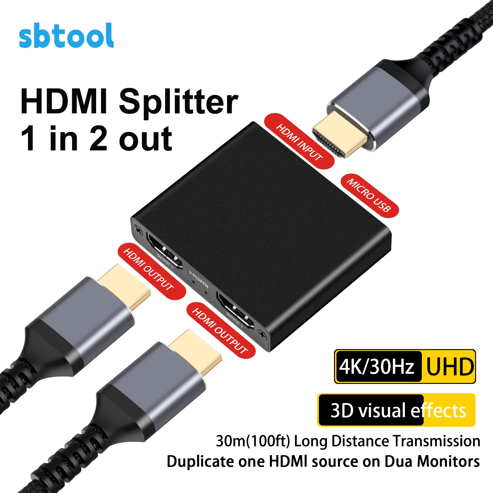 

Разветвитель HDMI поддерживает один вход и два выхода и разветвитель экрана телевизора высокой четкости 4K HDMI, один раздел на два