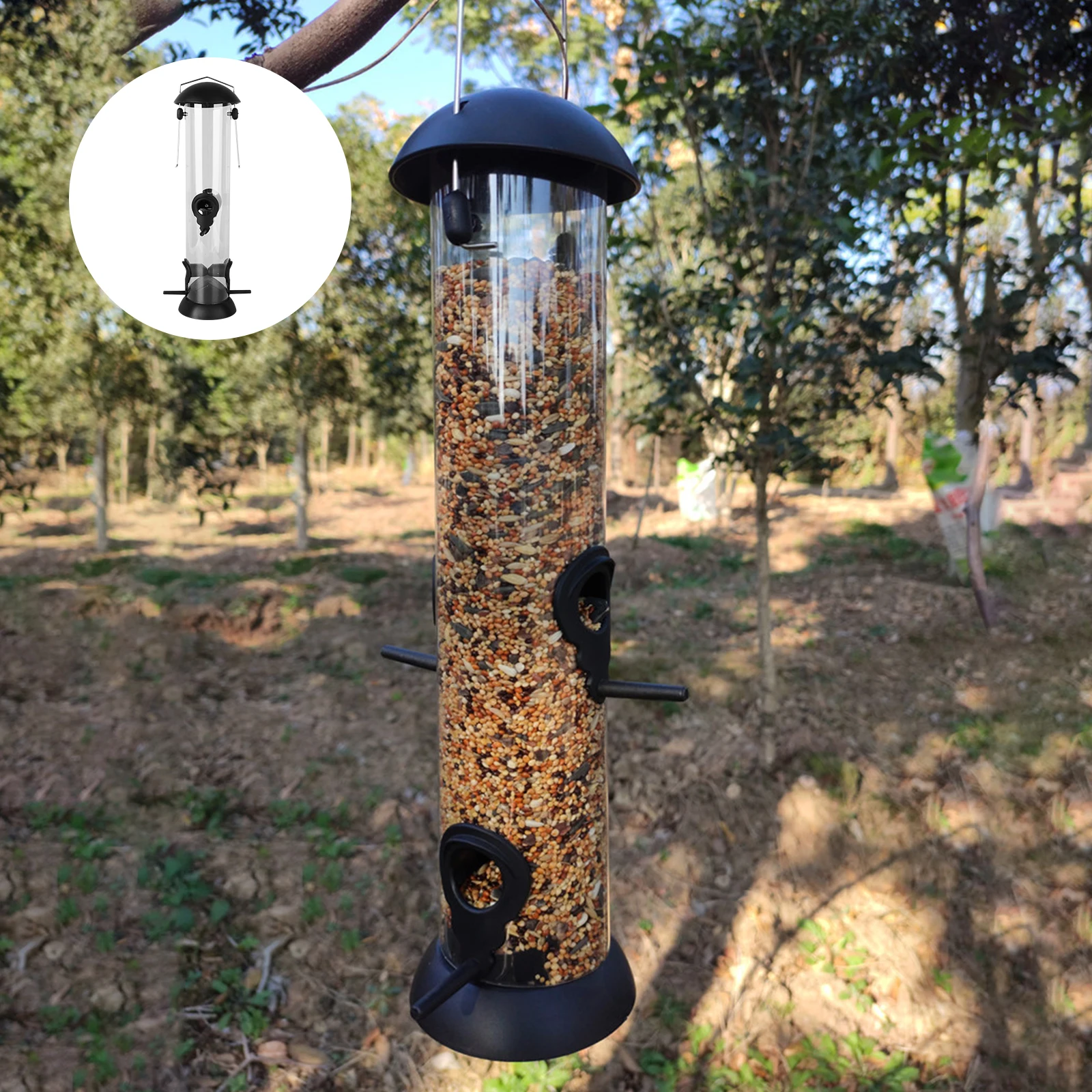 

1pc Premium Plastic Feeder Garden Bird Feeder Decor Ornament Durable Outdoor Bird Food Holder For Small Birds Black
