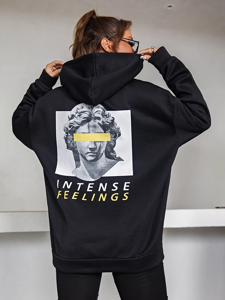 

Intense Feelings Drop Shoulder Hoodies Women Loose Oversize Streetwear Autumn Cotton High Quality Sweatshirts Hip Hop Clothing