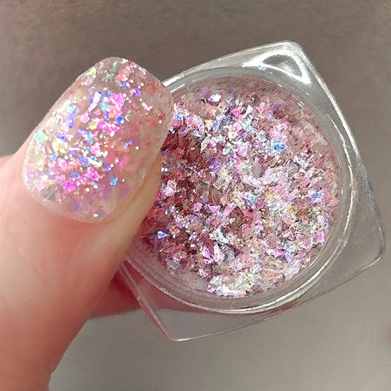 판타지 초박형 글리터 파우더 진주 빛 스파클 매직 미러 파우더 샤이니 오로라 다채로운 네일 아트 장식 매니큐어 도구