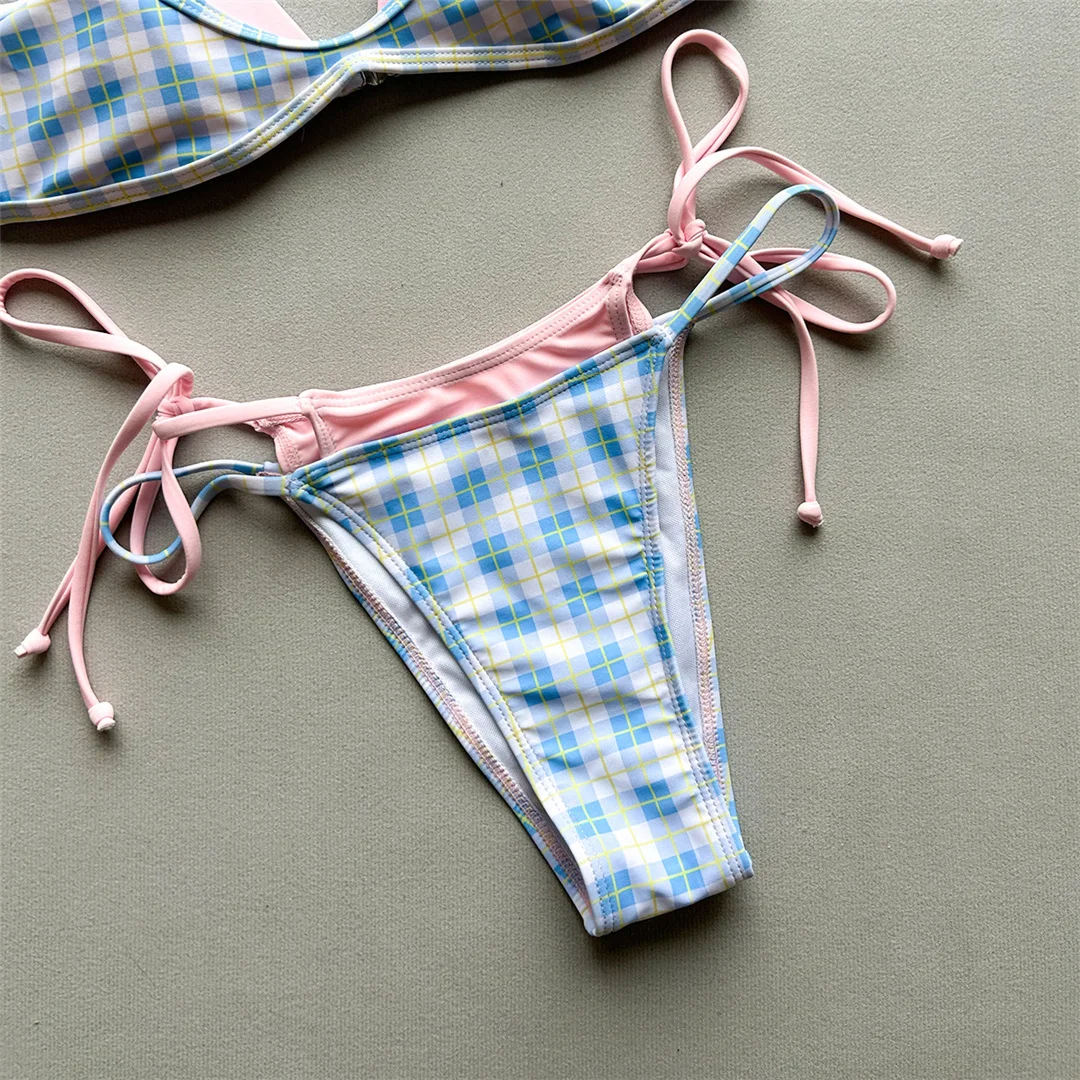 Sexy Polka Dot Plaid Neckholder-Bikini, Damen-Badeanzug, zweiteiliger Bikini-Set, Badeanzug mit Splicing-Design, Badebekleidung, Schwimmanzug V8027 – Detail 14