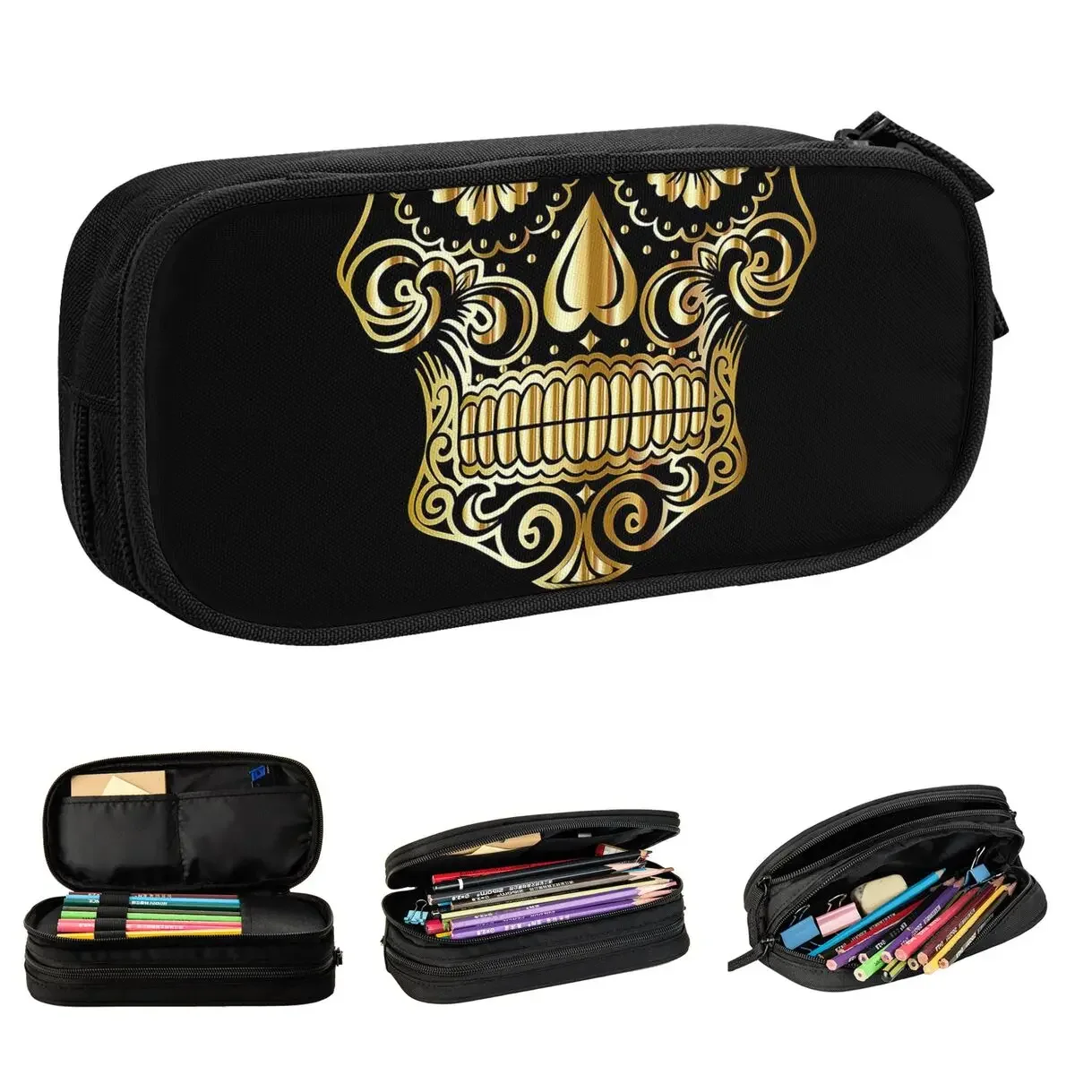 

Sugar Skull Pencil Cases Fun Mexican The Day Of Dead Pen Bags Student Big Capacity Office Cosmetic Pencil Box