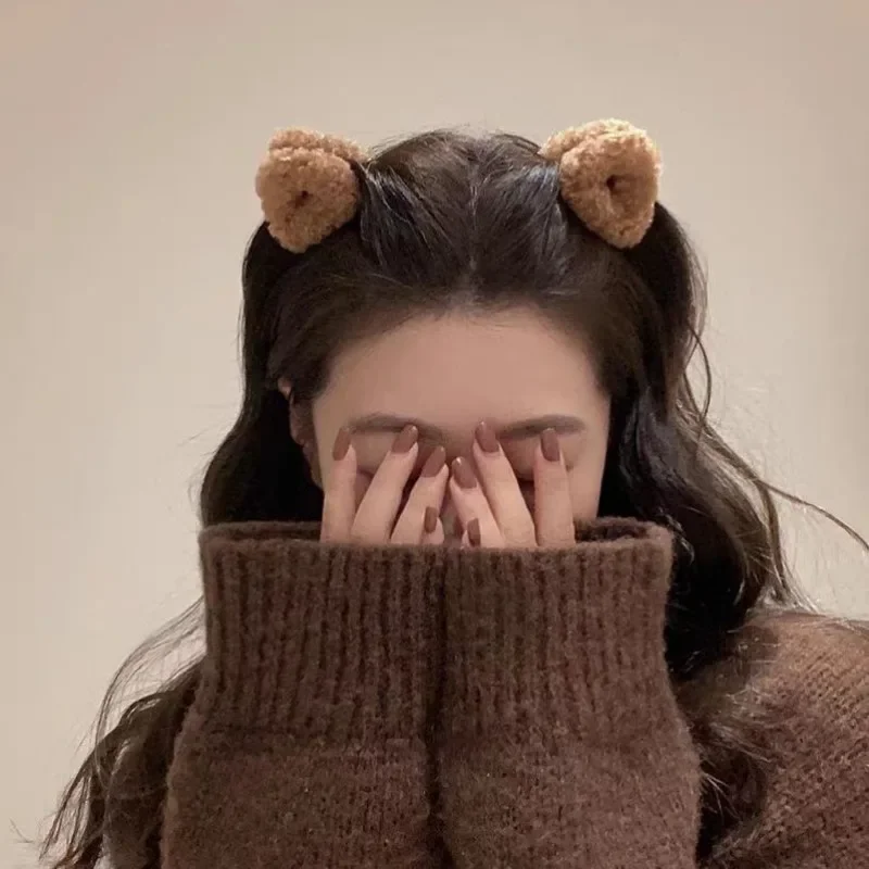 한국 봉제 고양이 귀 앞머리, 헤어 클로 사이드 클립, 미니 그랩 클립, 귀엽고 귀여운 머리 장식, 소녀, 어린이, 여성, 헤어 스타일링 액세서리