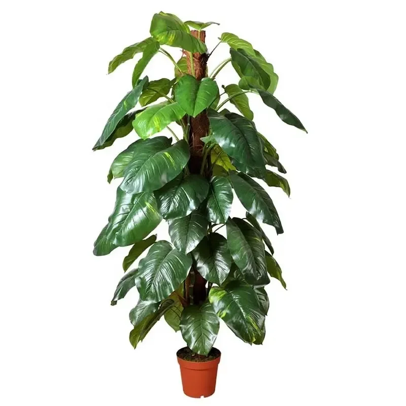 Large Leaf Indoor Artificial Plastic Tropical Bonsai Tree for Home Office Decoration