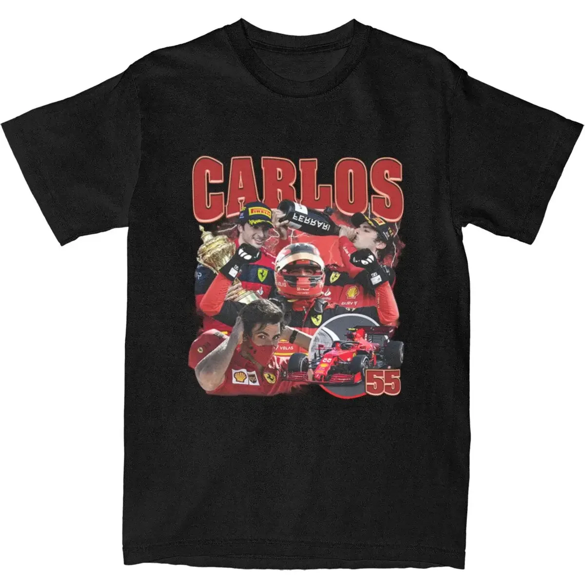 Carlos Sainz Jr 55 Outfit T-Shirts for Men Women F1 Race Funny Cotton Classic Tees