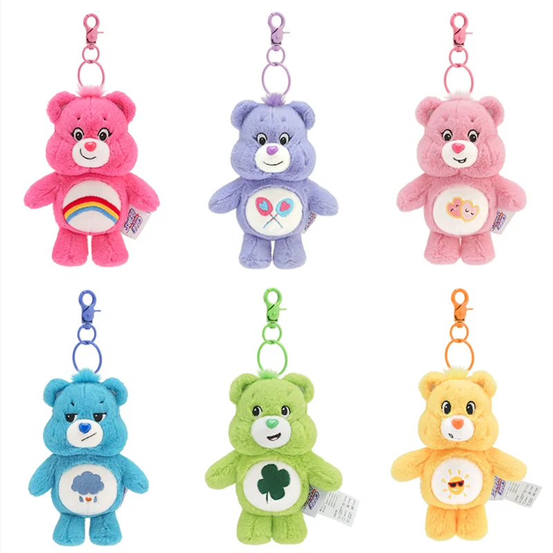 15cm Kawaii Carebears Anime Hobby Rainbown Bear Plush Pendant with sound Keychain Bag Pendant Dolls Christmas Birthday Gifts