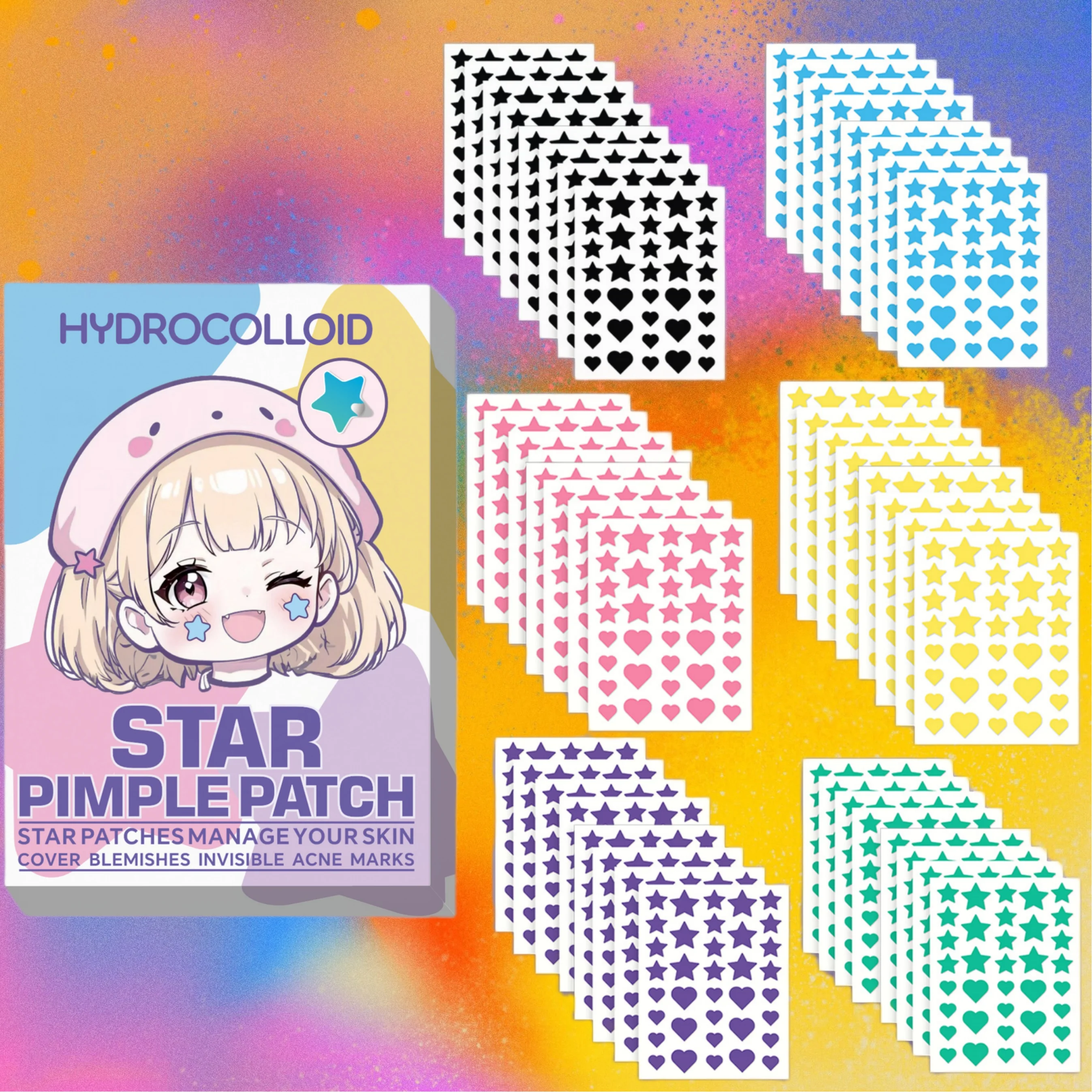 432 pcs Star love double-spell acne sticker, super thin and waterproof, mild and non-irritating acne sticker, super cute
