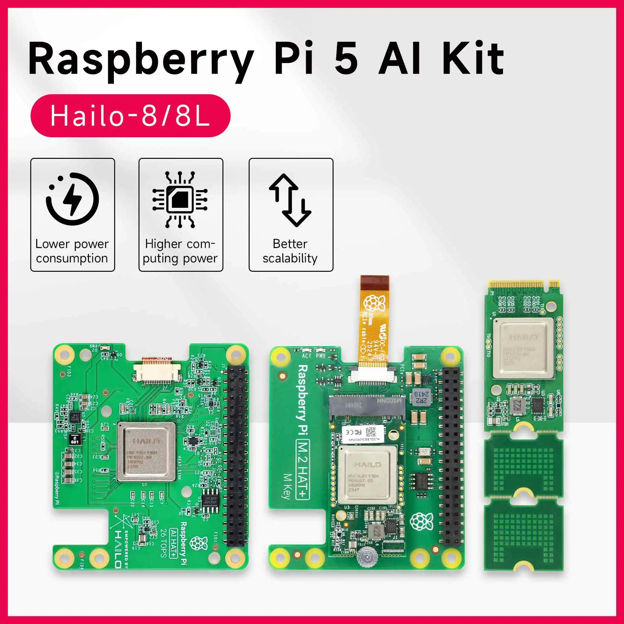 Yahboom Hailo-8 M.2 AI Accelerator PCIE Expansion Module 13Tops/26Tops Industrial-grade High Computing Power For Raspberry Pi 5