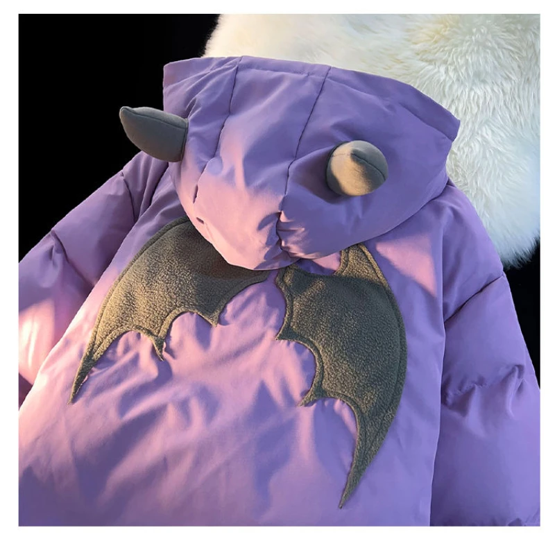 سترة شتوية للرجال مبطنة سميكة مطرزة بالشيطان Y2K ملابس الشارع الشهير سترات قطنية للأسفل مقاومة للرياح ومقاومة للماء معاطف رجالية دافئة