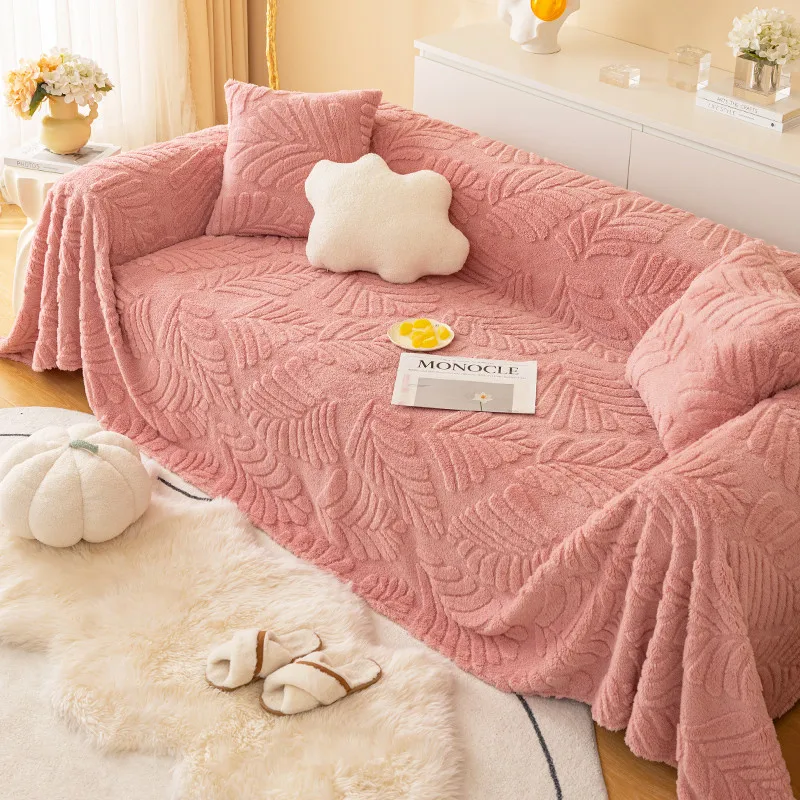 1pcs Solid Color Winter Warm Sofa Cover Anti Cat Scratch Seat Towel One Piece Full Coverage Blanket Cushion Home Decor