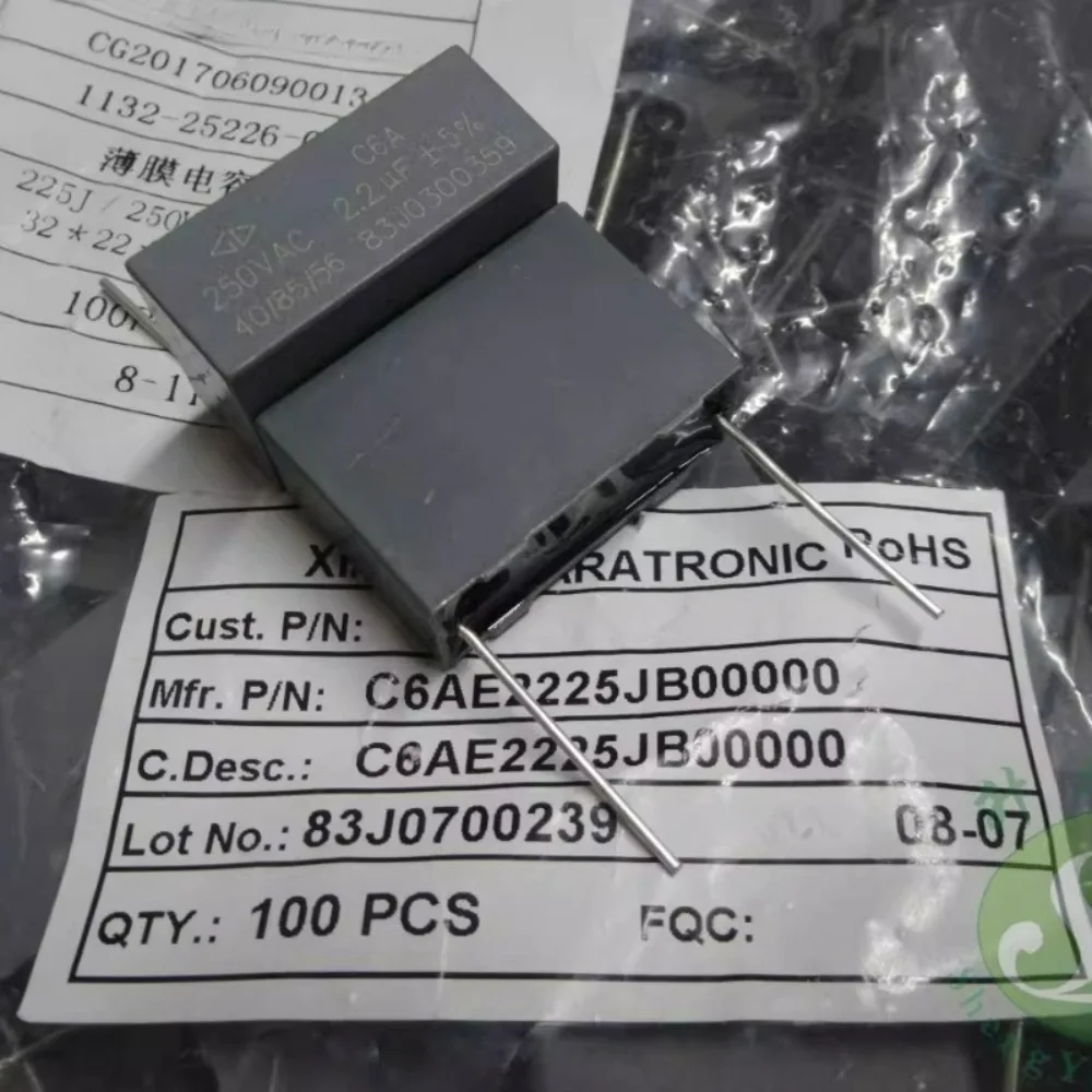 

5pcs/lot Fara C6AE 2.2uf/250vAC 2u2 225 Brand New 28mm Film Capacitor C6AE2225JB