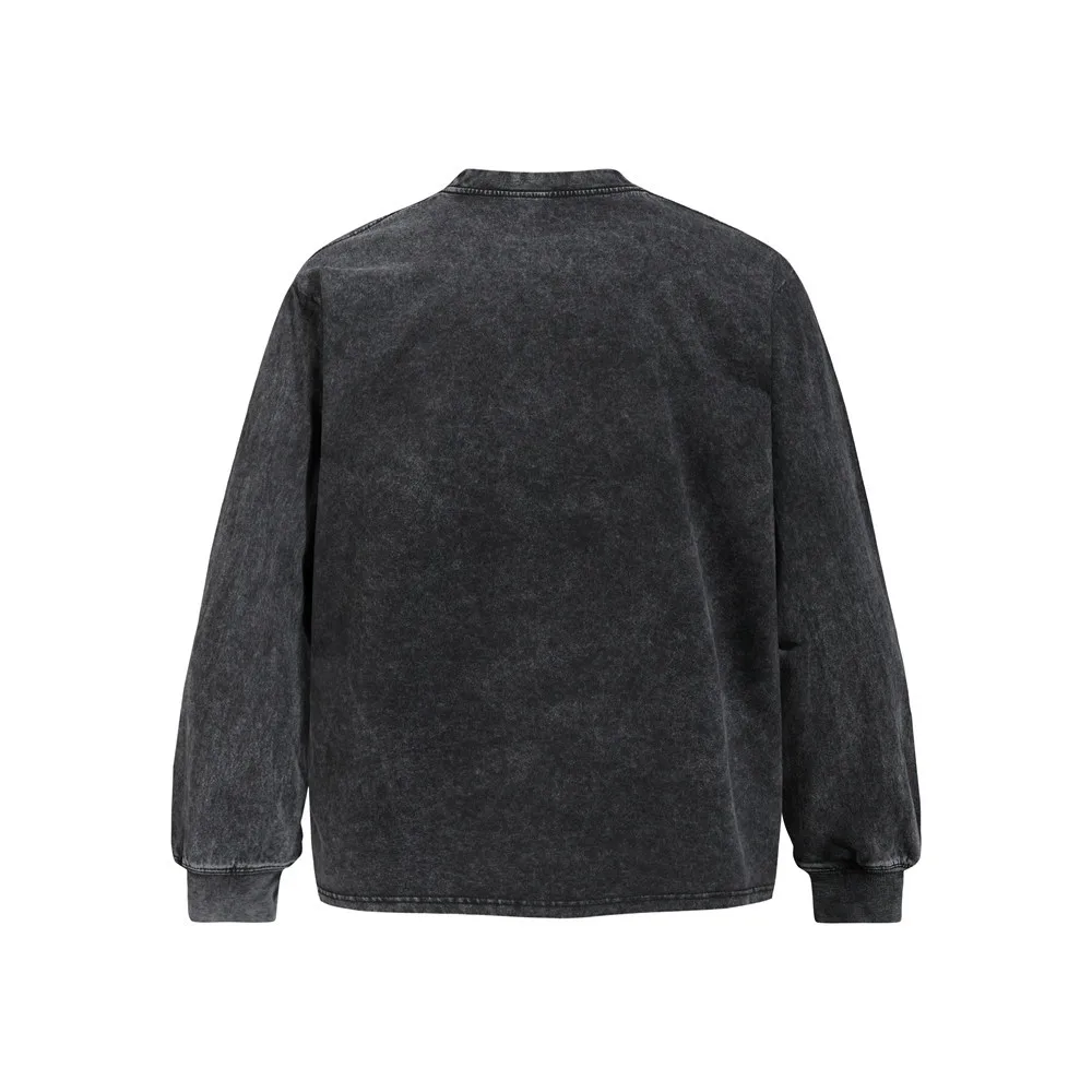 MWJLPWQ Distressed Vintage-Style Cotton Long-Sleeve T-Shirt Letter Print Loose Fit Round Neck Washed Men's Spring Autumn 20624
