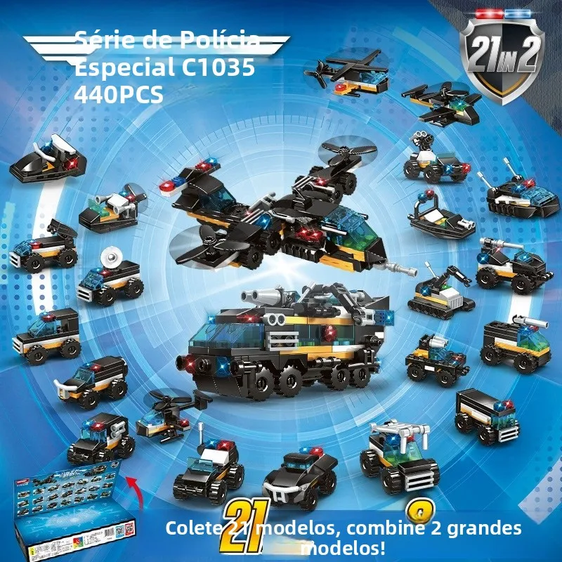 woma-21-in-2-police-car-airplane-building-blocks-toy-for-boys-assembly-police-theme-sticker-fun-educational-plastic-model-kit