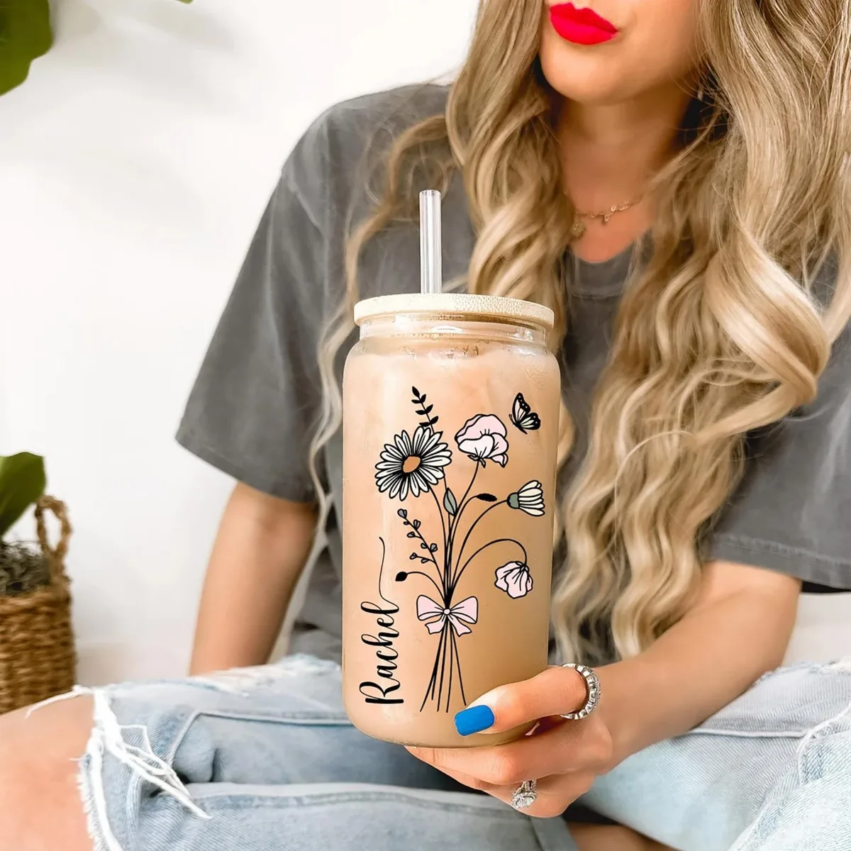 Customized Cute Cup Bottle With Lids Straw Coffee Cups Party Gift for Iced Coffee Juice Cup