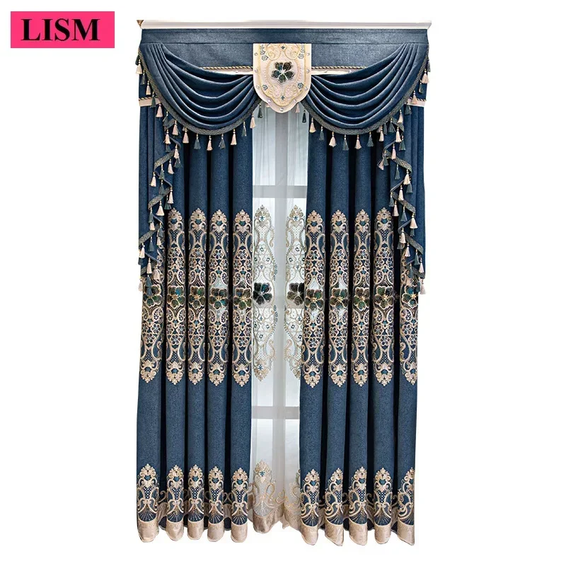 European Chenille Hollow Embroidered Curtains for Living Room Bedroom and Kitchen Window Decor Custom Luxury Tulle Valance Set