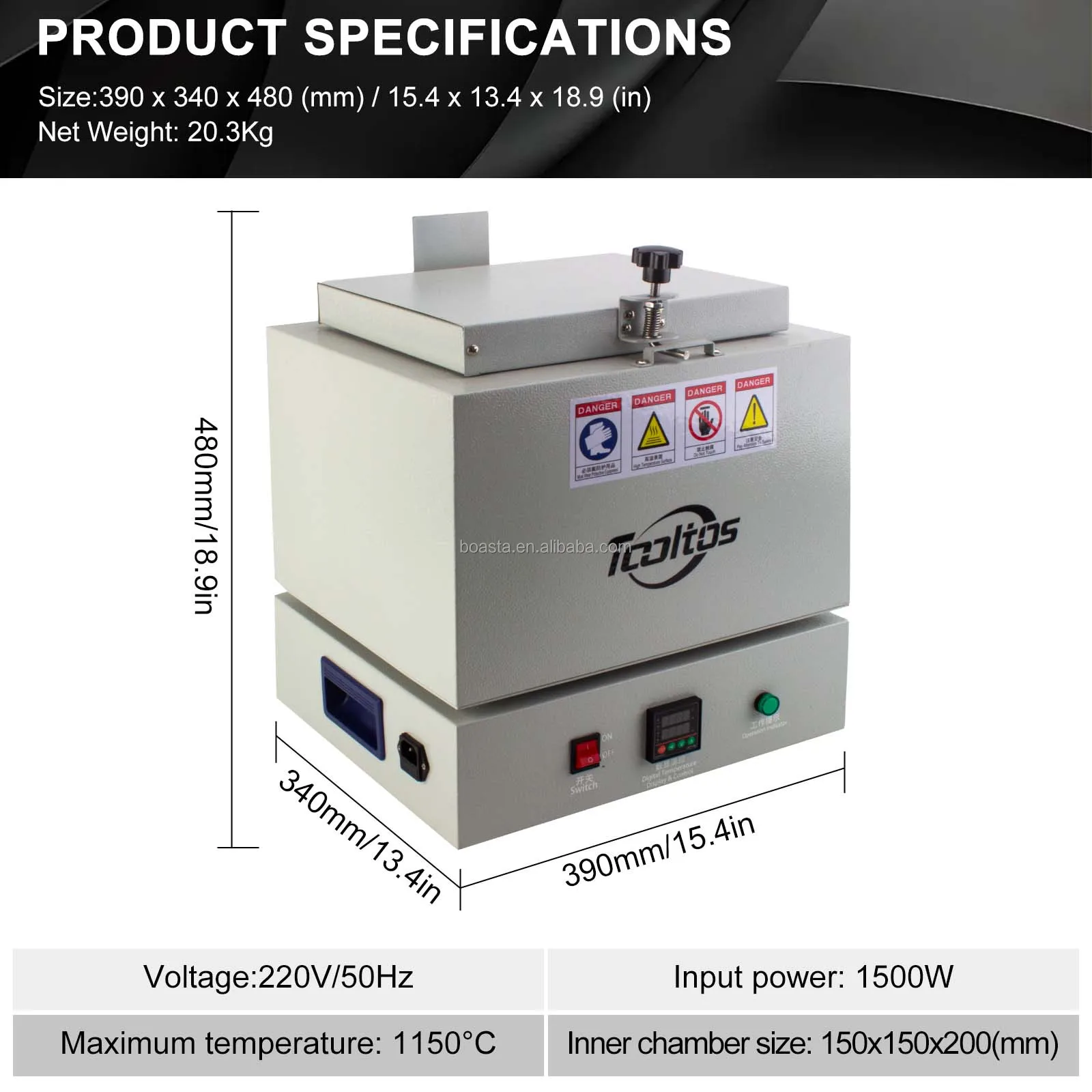 Boasta 1150°C Muffle Furnace with Four-Side Heating Digital Temperature Control for Jewelry Casting Wax Burnout and Annealing