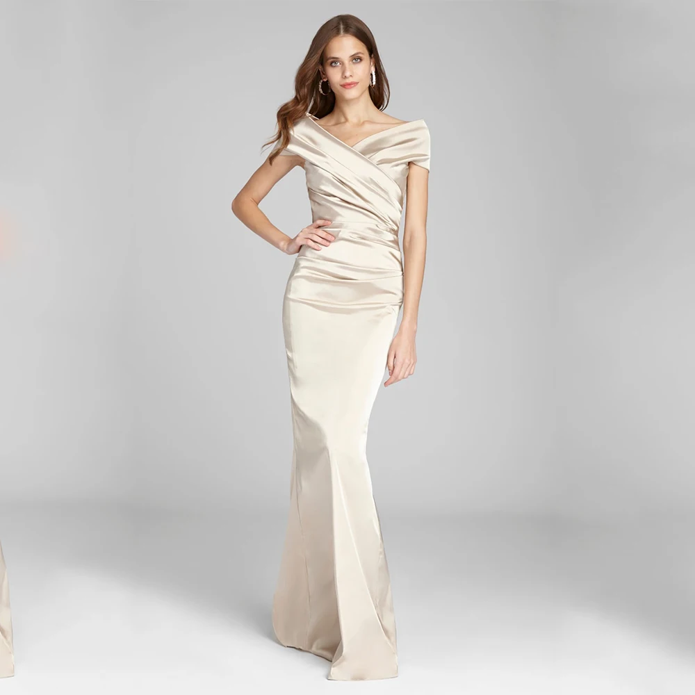 

Arya Классические бежевые вечерние платья из атласа для длиной до пола, платье для выпускного вечера с открытыми плечами, платье русалки, Vestidos De Fiesta по индивидуальному заказу