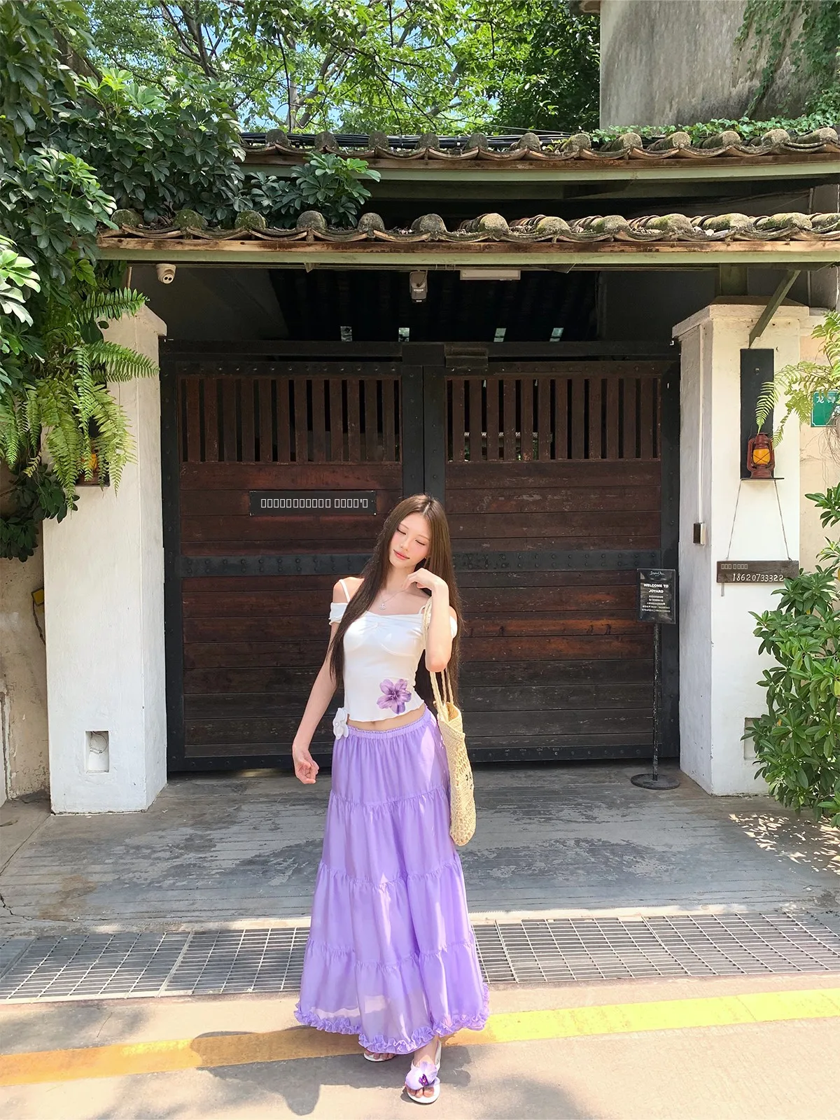 

Комплект из двух предметов: топ на одно плечо и юбка миди с эластичным поясом, повседневный летний стиль, женская одежда...