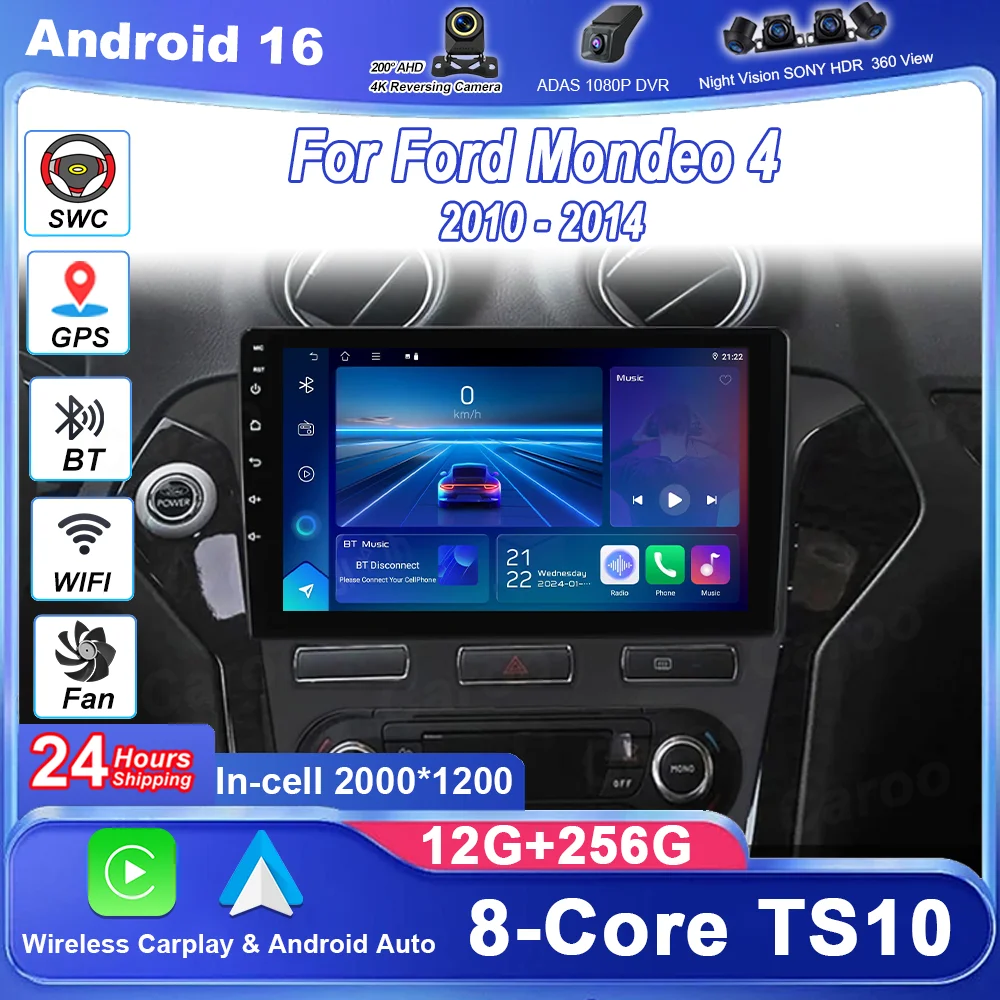 

Car Android 16 GPS Navigation Carplay For Ford Mondeo 4 2010 - 2014 Auto Radio Stereo Multimidia Player Touch screen NO 2DIN DVD