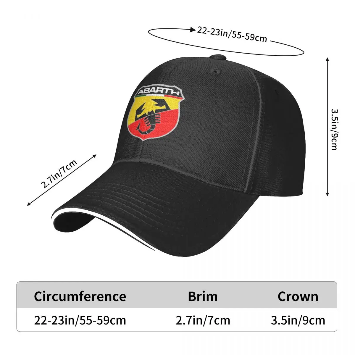 Czapka z daszkiem Abarth Logo Solidna bawełniana regulowana czapka z daszkiem Casquette