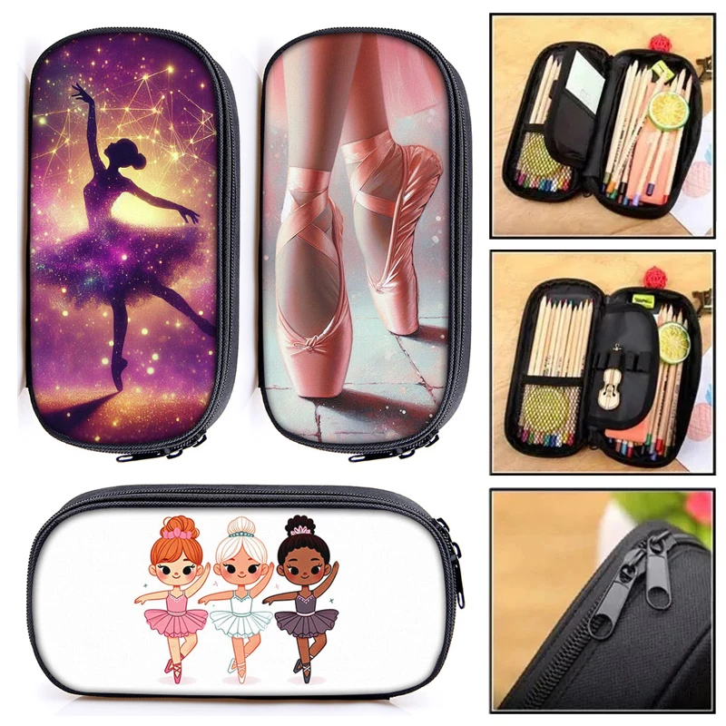 Cute Ballet Dancing Girls Cosmetic Case Ballet Dancer Print Pencil Bag Children Stationery Bag Pencil Box Clutch School Supplies