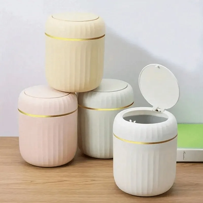 

Легкий роскошный мини-мусорный бак с крышкой, креативный компактный мусорный бак для журнального столика, офиса, гостиной, кабинета, рабочего стола