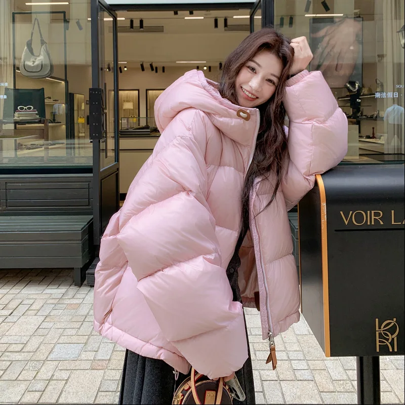 

Fresh and sweet down jacket women in winter 2025 new hooded thick pink solid color casual simple bread jacket trend