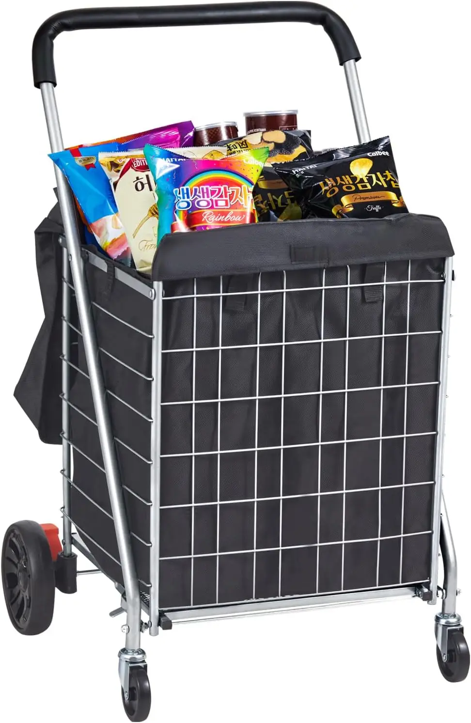 Folding Shopping Cart, 200 lbs Static Load Capacity, Grocery Utility Cart with Rolling Swivel Wheels and Bag