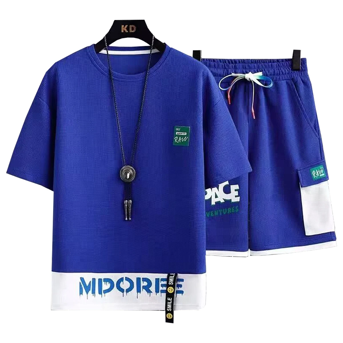 Men's Short Sleeved Shorts Set Round Neck Fashionable Printed T-shirt Sports Breathable Spring Summer Young Student Clothing