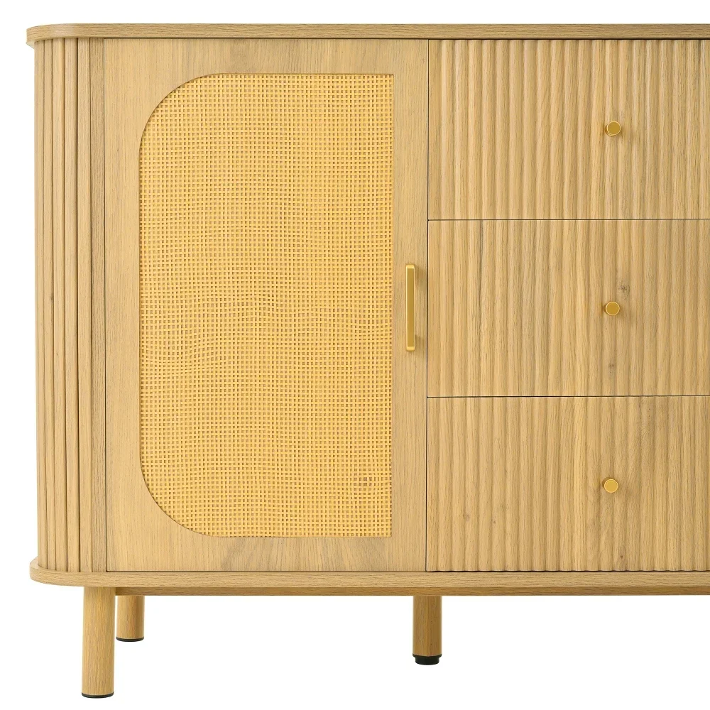 Modernes Sideboard mit vielseitigen Holzoptik-Schubladen, Regalen, Metallbeinen für die Aufbewahrung im Wohnzimmer – Detail 13