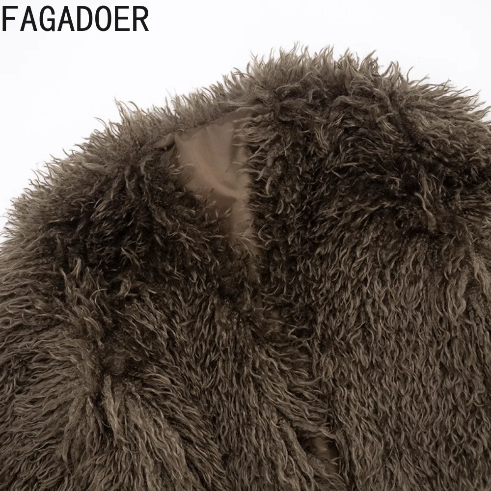 سترة نسائية شتوية جديدة من FAGADOER مُزينة بقطع القماش من الفرو بلون سادة وأكمام طويلة سترة ضيقة ملابس نسائية ملابس خروج 2025 #6