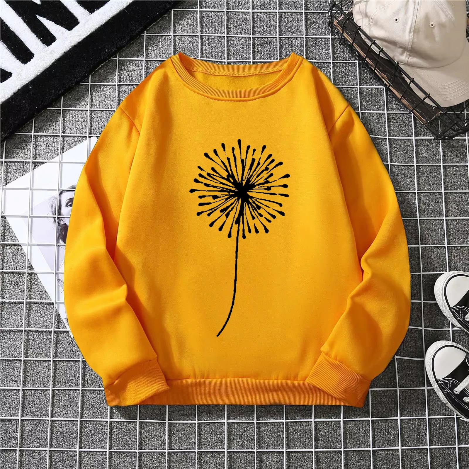 Dandelion Print Multi-color Top Pullover Korean Style Harajuku Aesthetic Hoodie Gothic Style Women's Spring and Autumn Pullover