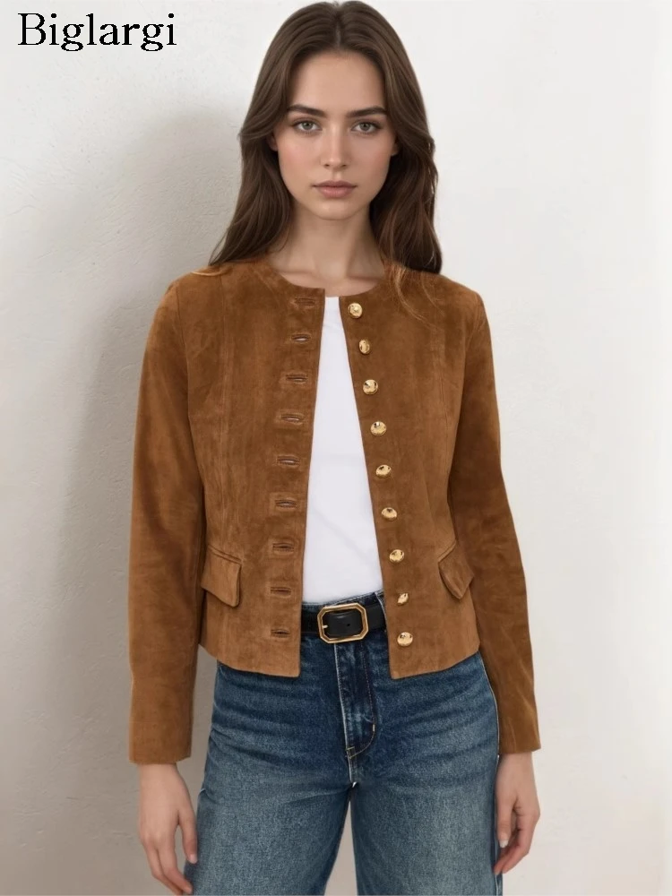 

Spring Autumn Coat Women Long Sleeve Fashion Retro Ladies Cropped Jackets Korean Style Casual Woman Coats