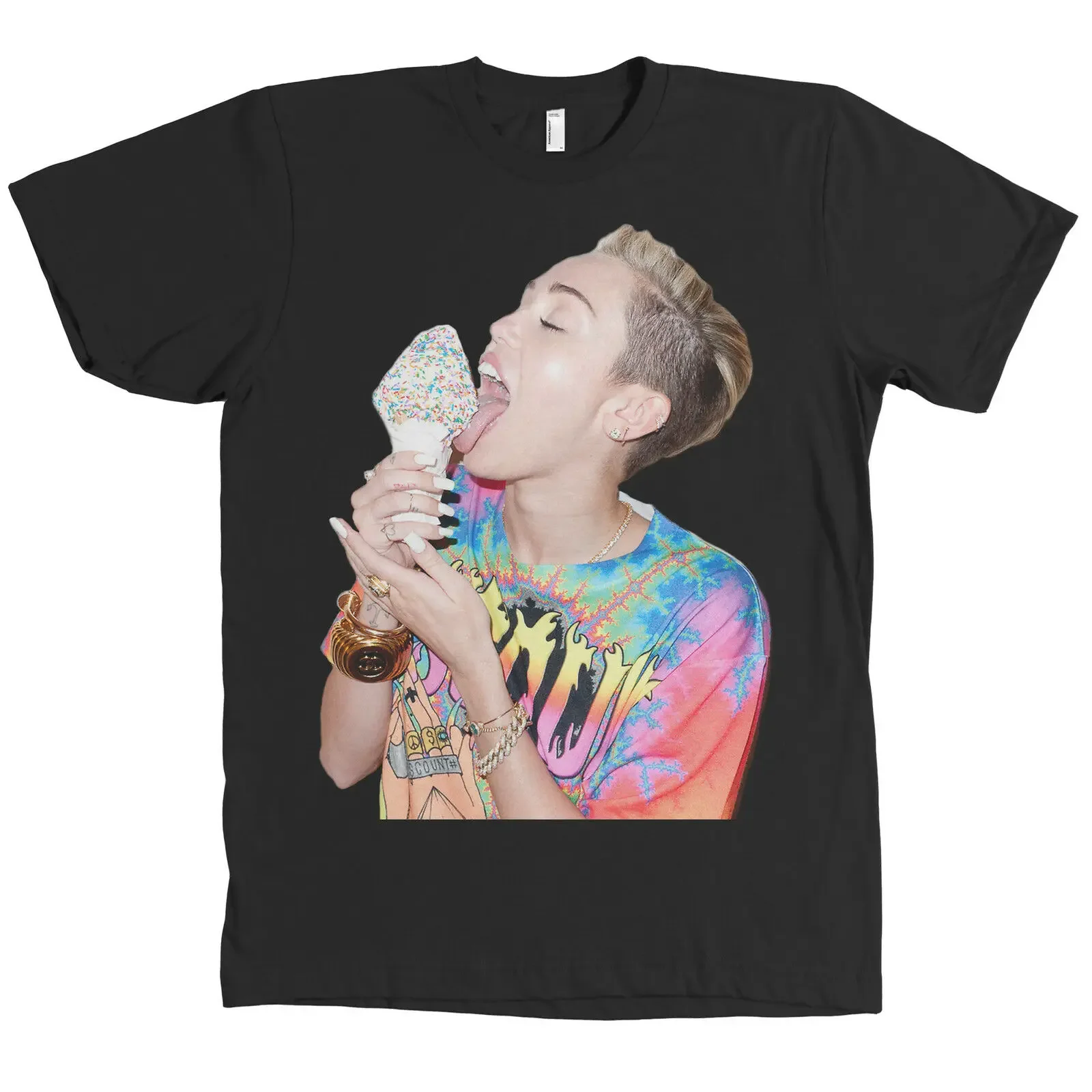 Miley Cyrus Licking Ice Cream Bella Canvas T Shirt Tongue Bangerz Tee NEW