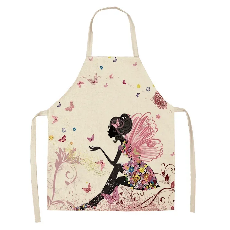 Beautiful female book printing apron flax cloth kitchen oil anti -pollution apron men's home cleaning tool delantal